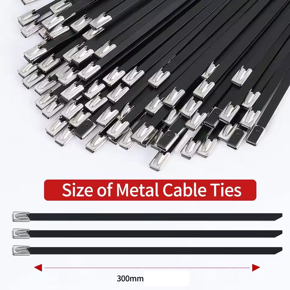 100pcs 4.8x300mm 304 Stainless Steel Zip Ties Self Locking Heavy Duty Cable Ties