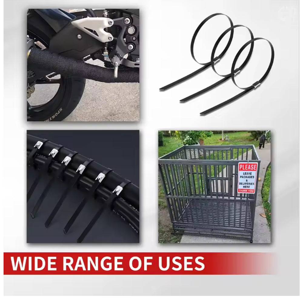 100pcs 4.8x300mm 304 Stainless Steel Zip Ties Self Locking Heavy Duty Cable Ties