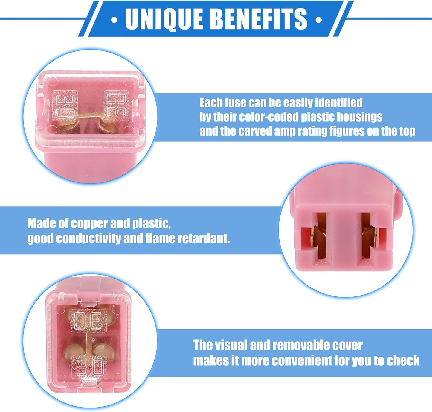 1 x 30Amp Pink Mini Slow Blow Fuse Block 10mmx12mm x 16mm High 30A Fuse (1pc)