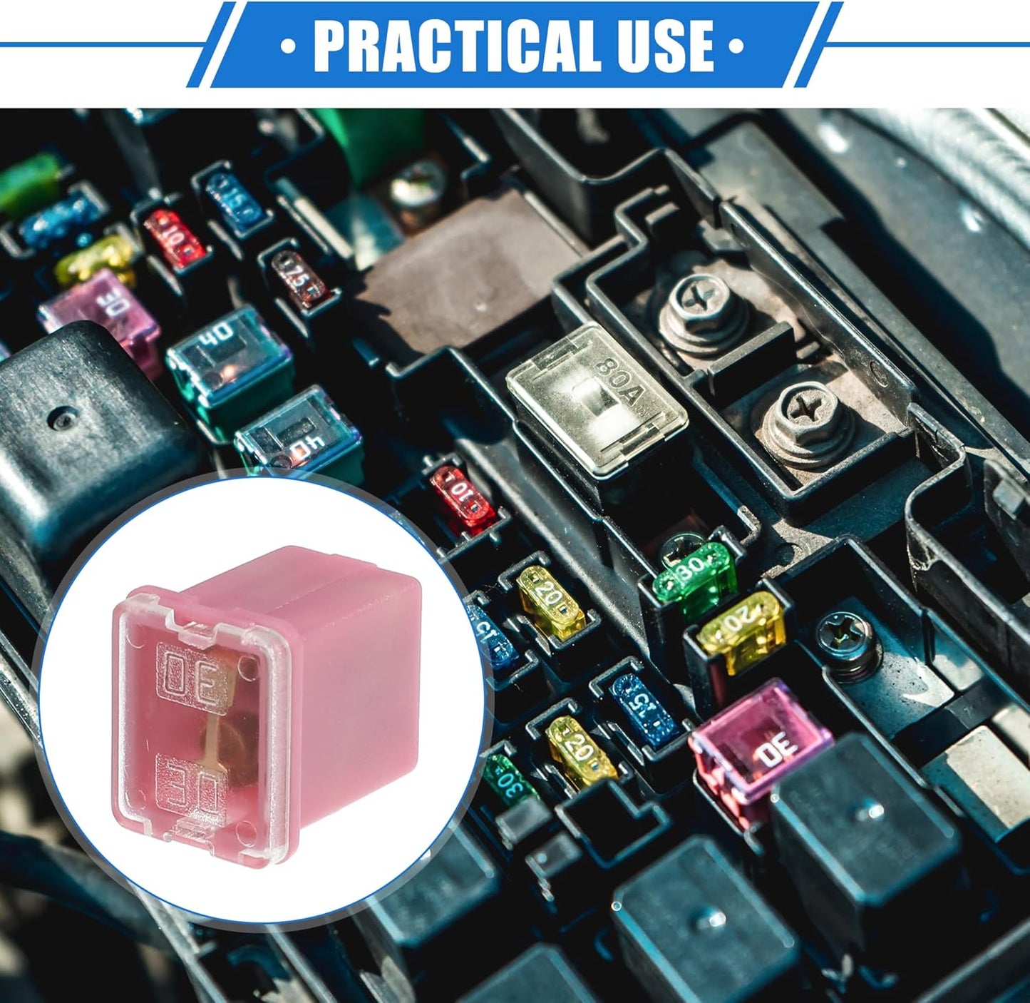 1 x 30Amp Pink Mini Slow Blow Fuse Block 10mmx12mm x 16mm High 30A Fuse (1pc)