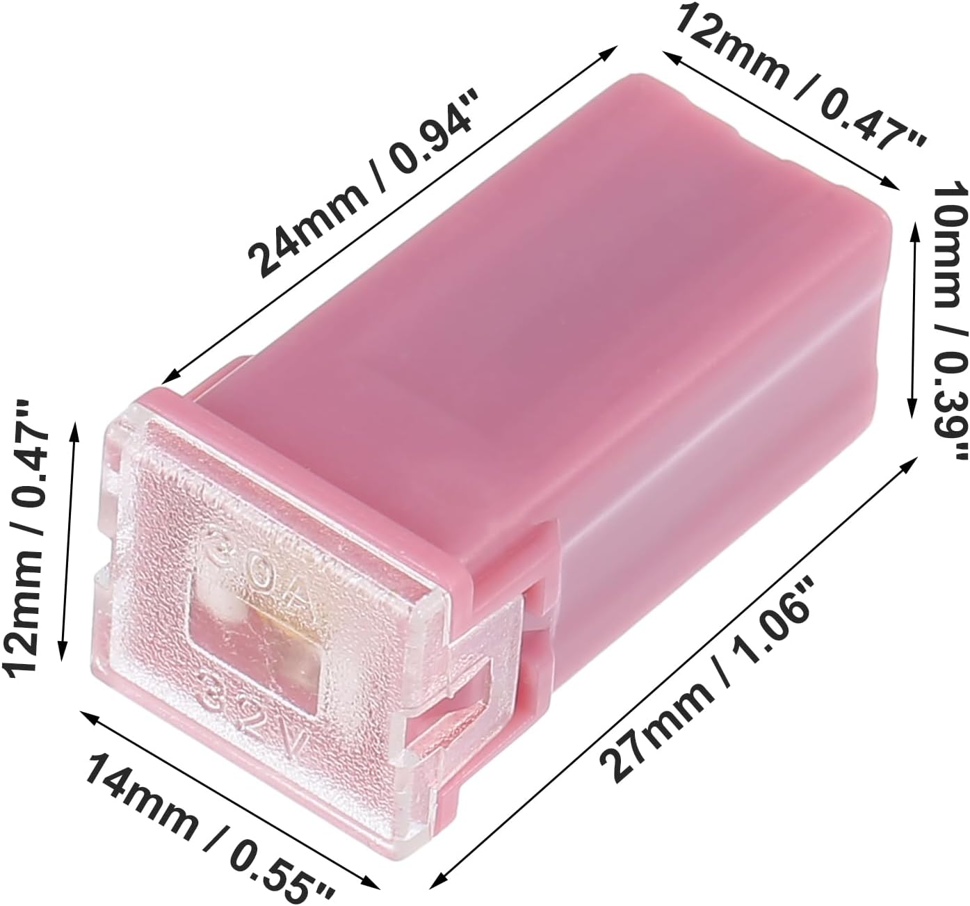 5 x 30Amp Pink Small Slow Blow Fuse Block 10mmx12mm x 27mm High 30A Fuse (5pcs)