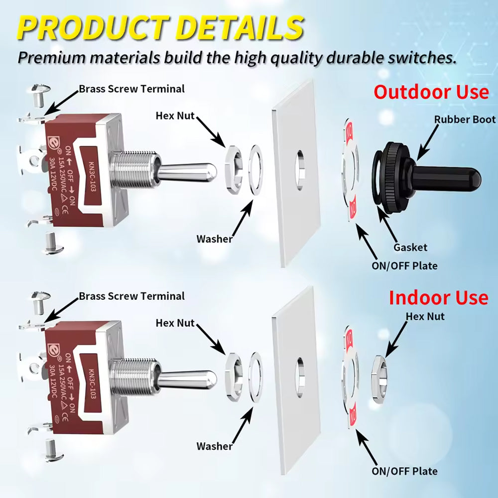 3 x 30A Toggle Switch 12V ON/Off/ON 3 Pin SPDT Car Toggle Switch with Boot Cap