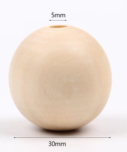 3 x 30mm Natural wood beads round DIY jewelry Handmade Accessories