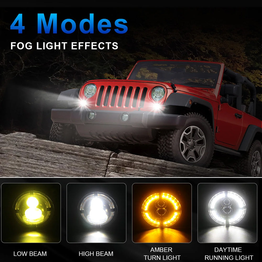 2pcs 96.5mm 30W Round Led Fog Lights White Amber Halo for Jeep Wrangler JK Dodge