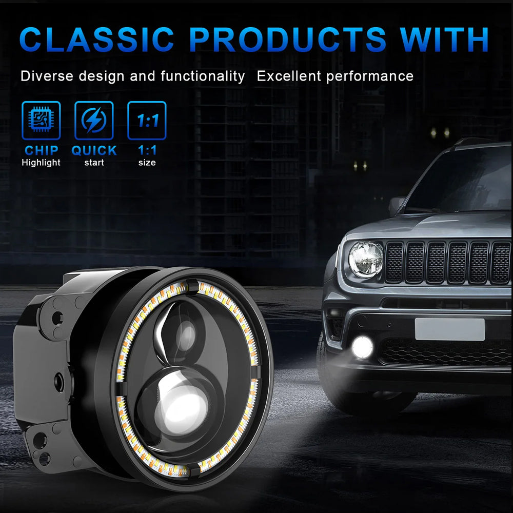 2pcs 96.5mm 30W Round Led Fog Lights White Amber Halo for Jeep Wrangler JK Dodge