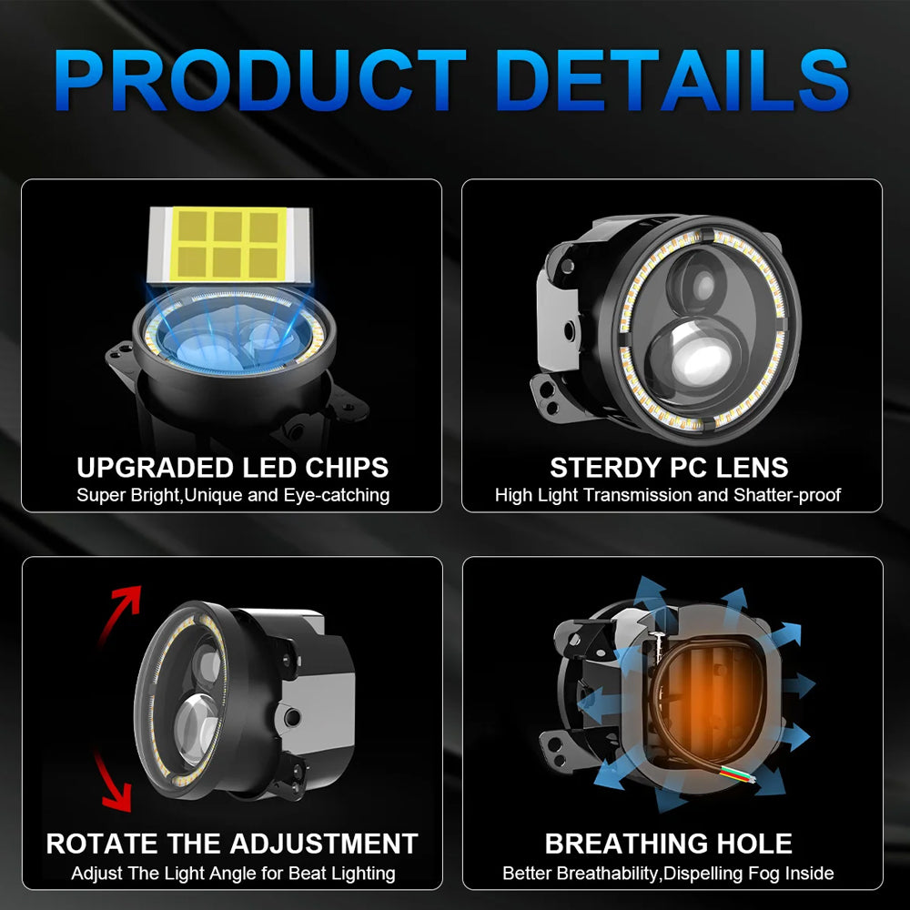 2pcs 96.5mm 30W Round Led Fog Lights White Amber Halo for Jeep Wrangler JK Dodge