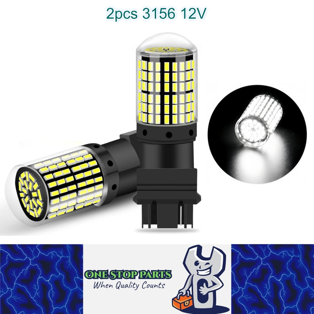 2 x 3156 P27W 12V 2100LM Cool White LED 144SMD 360 degree super Bright (2pcs)