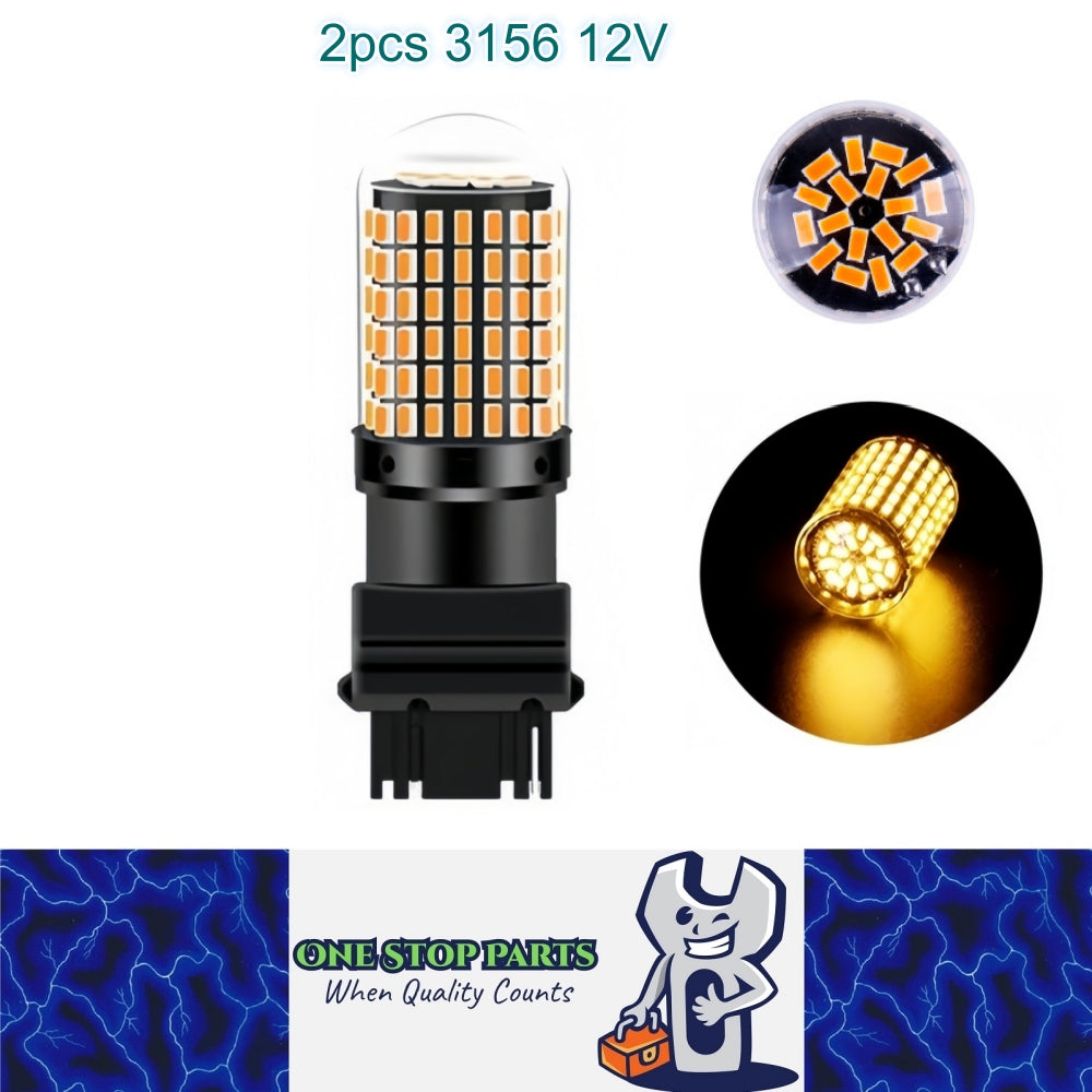 2 x 3156 P27W 12V 2100LM Amber LED 144SMD CANBUS 360 degree super Bright (2pcs)