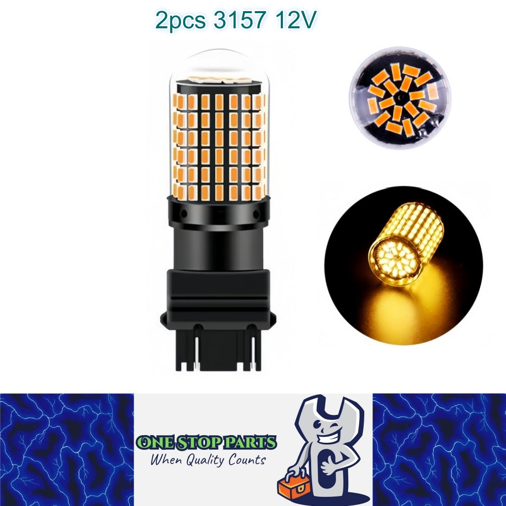 2 x 3157 P27/7W 12V 2100LM Amber LED 144SMD CANBUS 360 degree super Bright 2pcs
