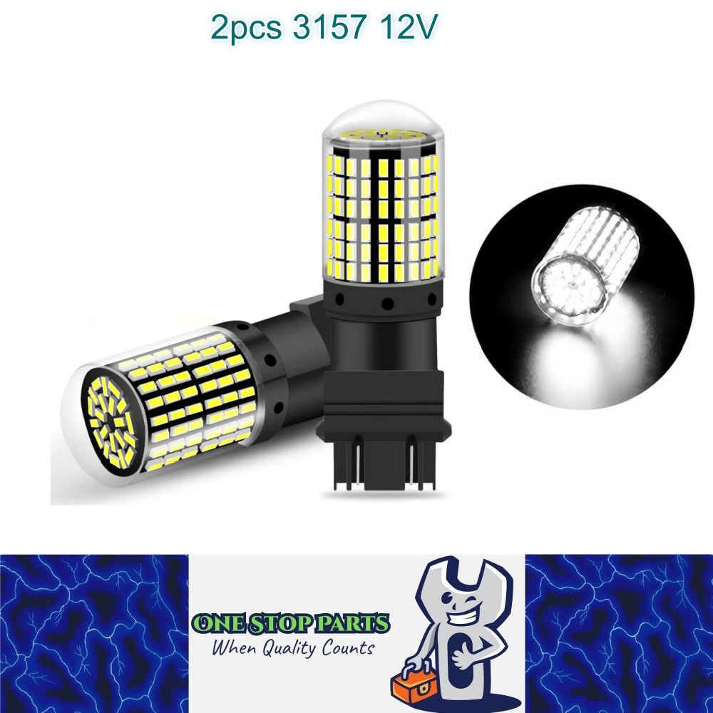2 x 3157 P27/7W 12V 2100LM Cool White LED 144SMD 360 degree super Bright (2pcs)