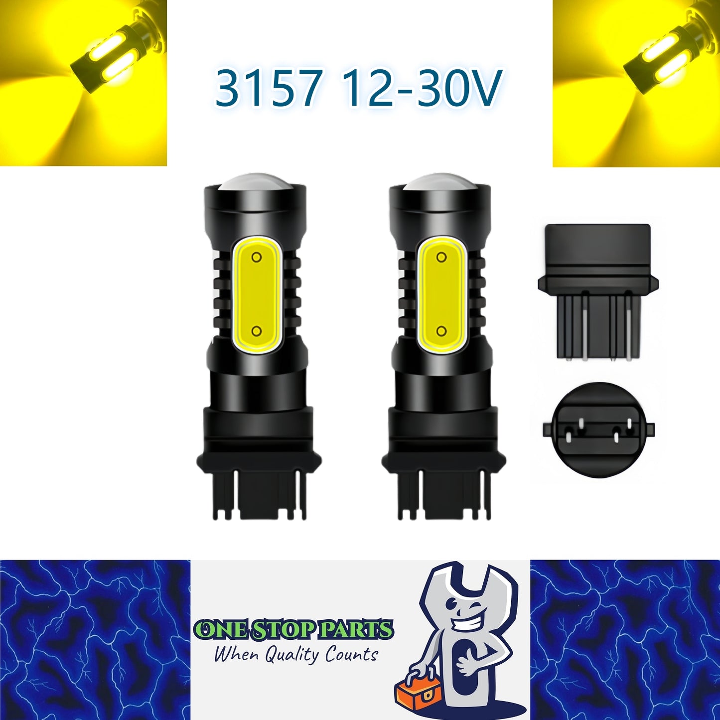 2 x 3157 12v Yellow Dual Brightness LED 5smd COB super Bright (2pcs)