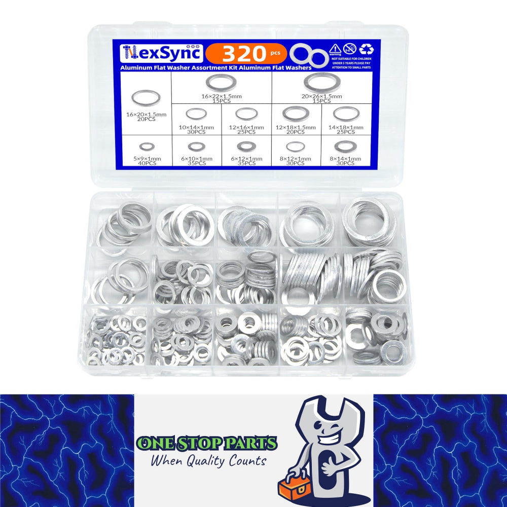 320pcs Aluminum Flat Washers Assortment Kits 12 Sizes M5-M20 Crush Washers