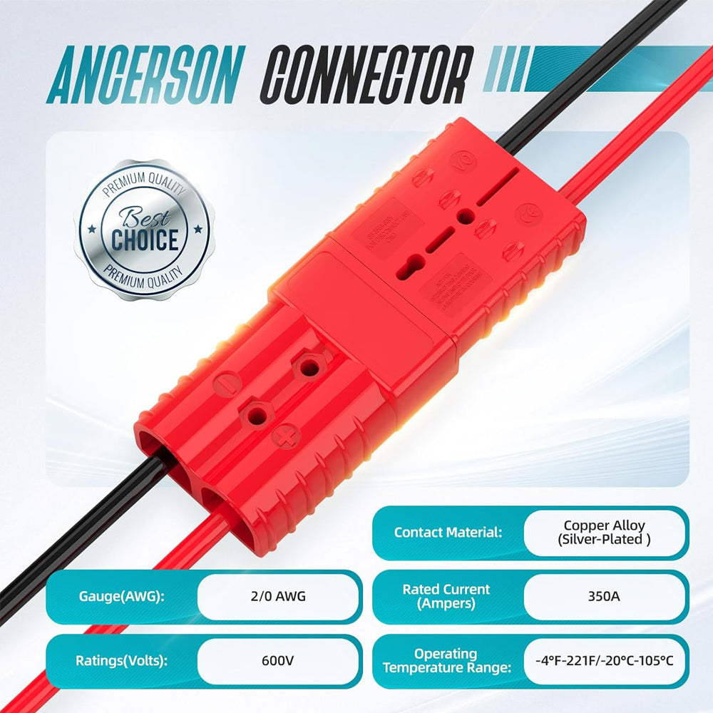 2 x 350A Red Anderson Socket Plug 2 Pin 120Amp Connector RV Truck Winch Marine