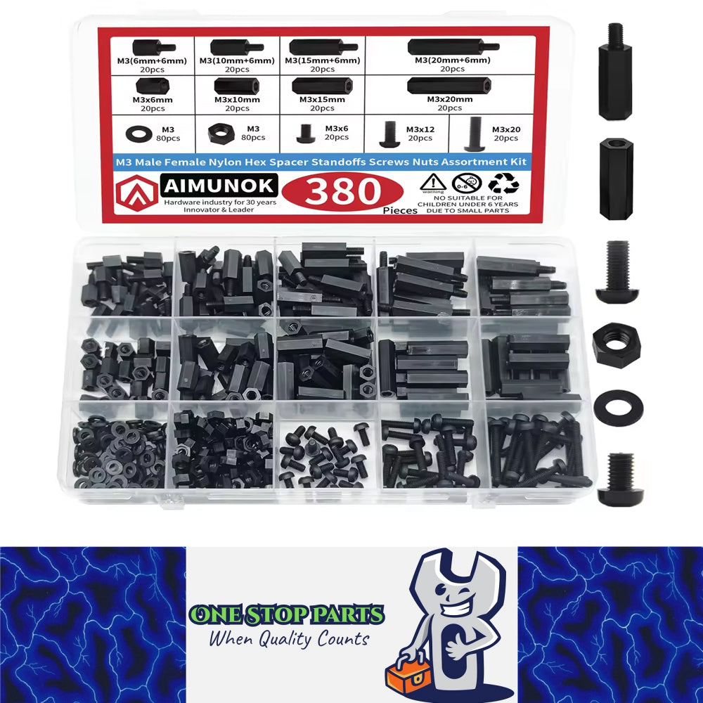380pcs M3 Nylon Standoff Spacer Assortment Kit Hex Screw Nut for Electronics DIY