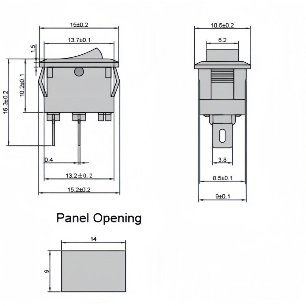 5 x Black Rocker Switches 10x15mm ON/OFF 2 Pin SPST Panel Mount Switch