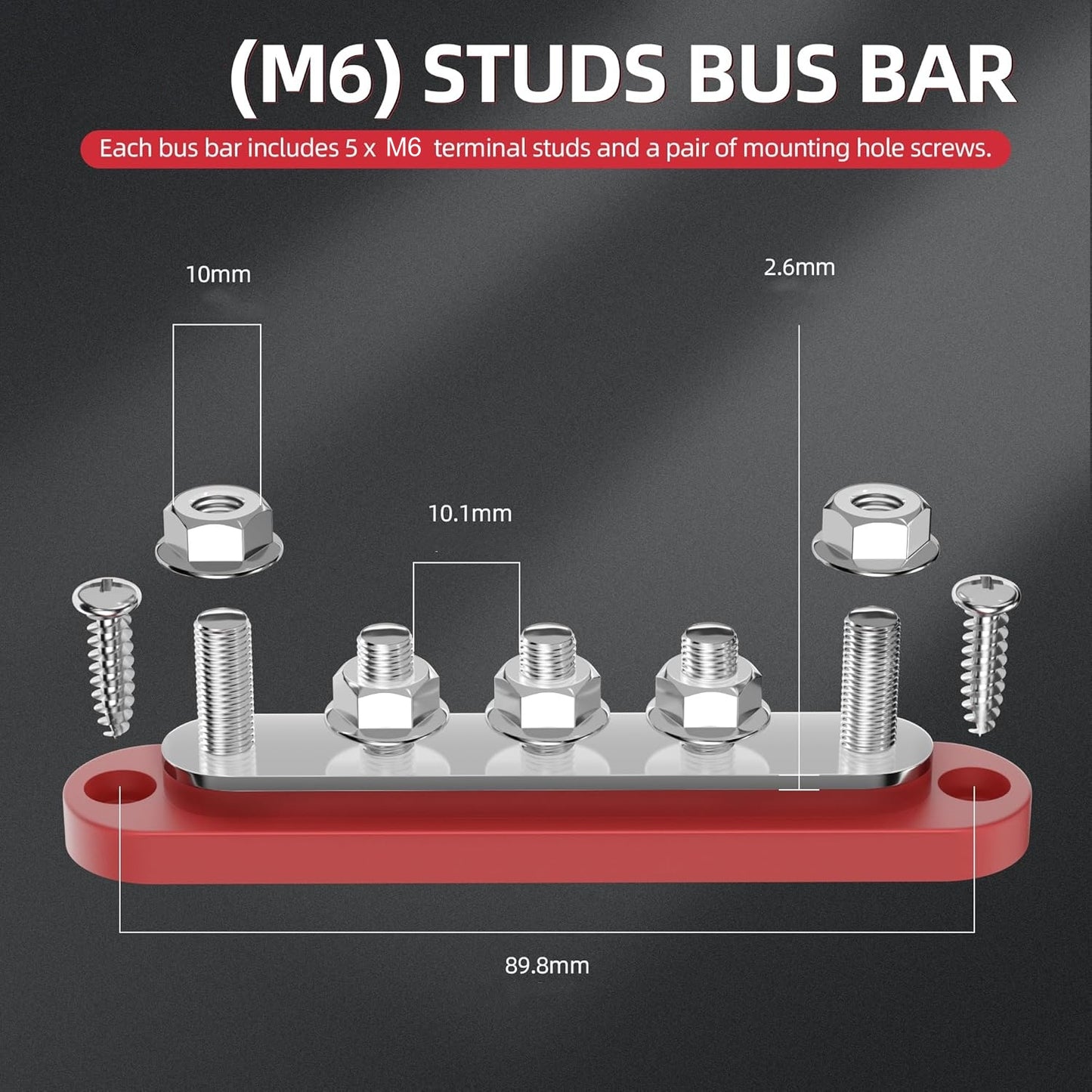 M6 Bus Bar 12V-48V 150A Power Distribution Block 5xM6 Posts Studs Terminal Block