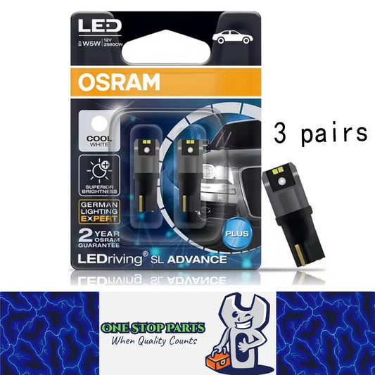 3 Pairs OSRAM T10 LED 12V 6000K W5W 194 LEDriving SL Advance Osram Orginal Globe