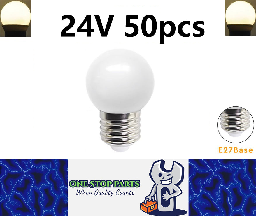 50 x Warm White 24v E27 1W LED Bubble Globe Frosted White ideal for sign (50pcs)