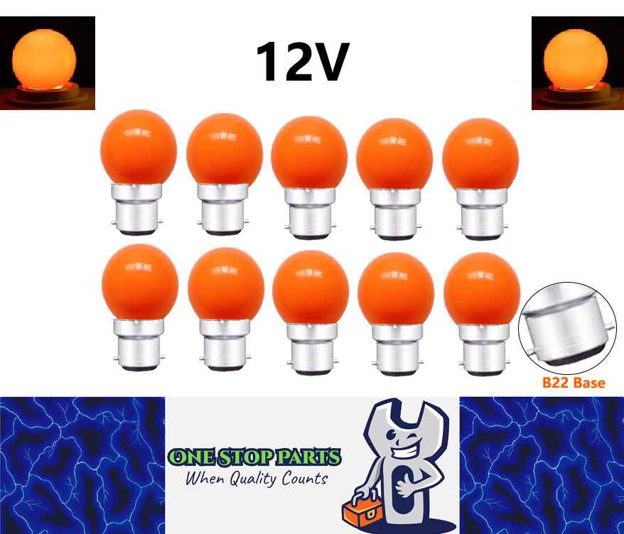 10 x Orange 12v B22 1W LED Bubble Globe Frosted Orange Lens sign party (10pcs)