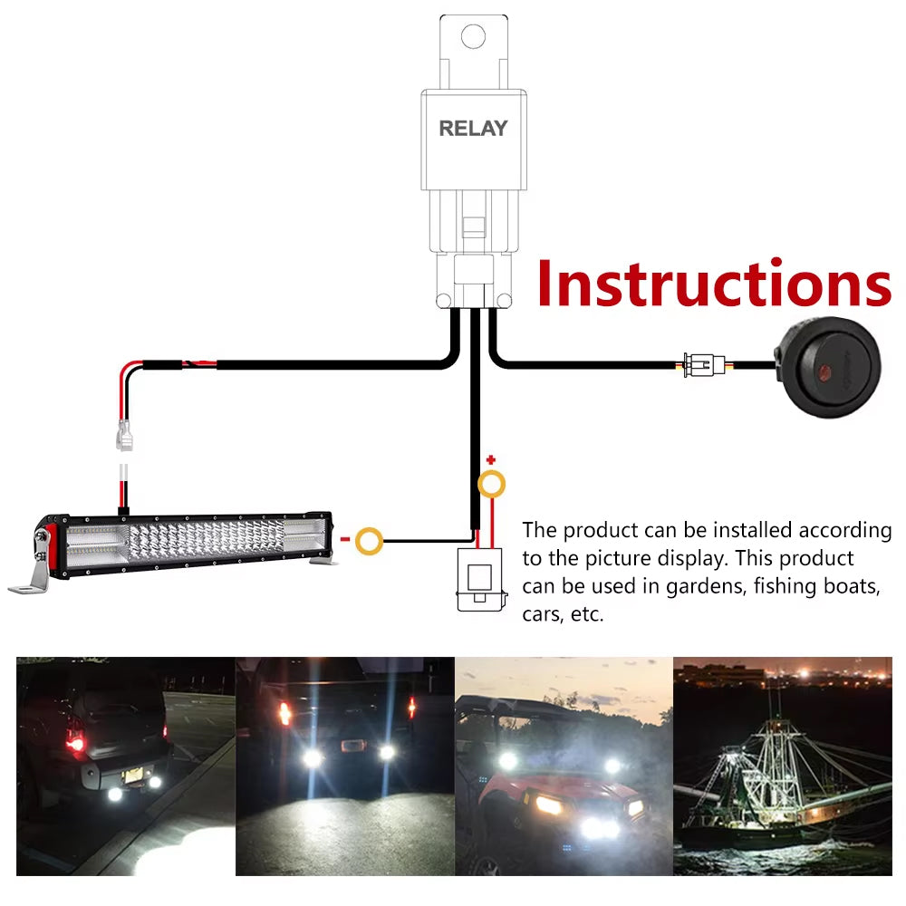 3M 12V 40A 20AWG Wiring Harness Relay Loom Cable Kit for LED Light bar Work Lamp