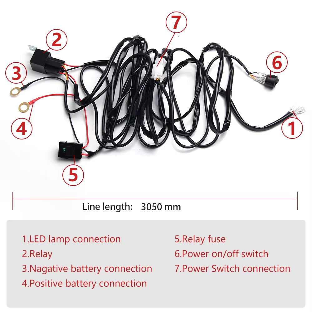 3M 12V 40A 20AWG Wiring Harness Relay Loom Cable Kit for LED Light bar Work Lamp