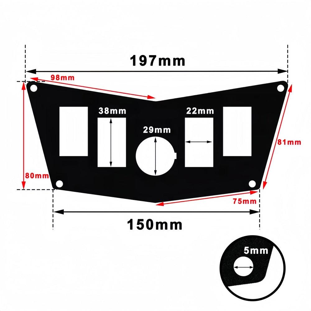 4 Gang Rocker Switch V Panel Holder Alloy Frame Fit 38x22mm Switch & 29mm Socket