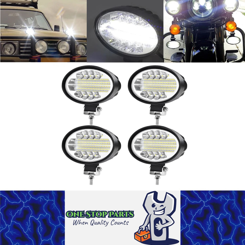 4 x Oval LED Work Lights 14x11CM 12V-24V 144W 6000K 3 Modes LED Work Light