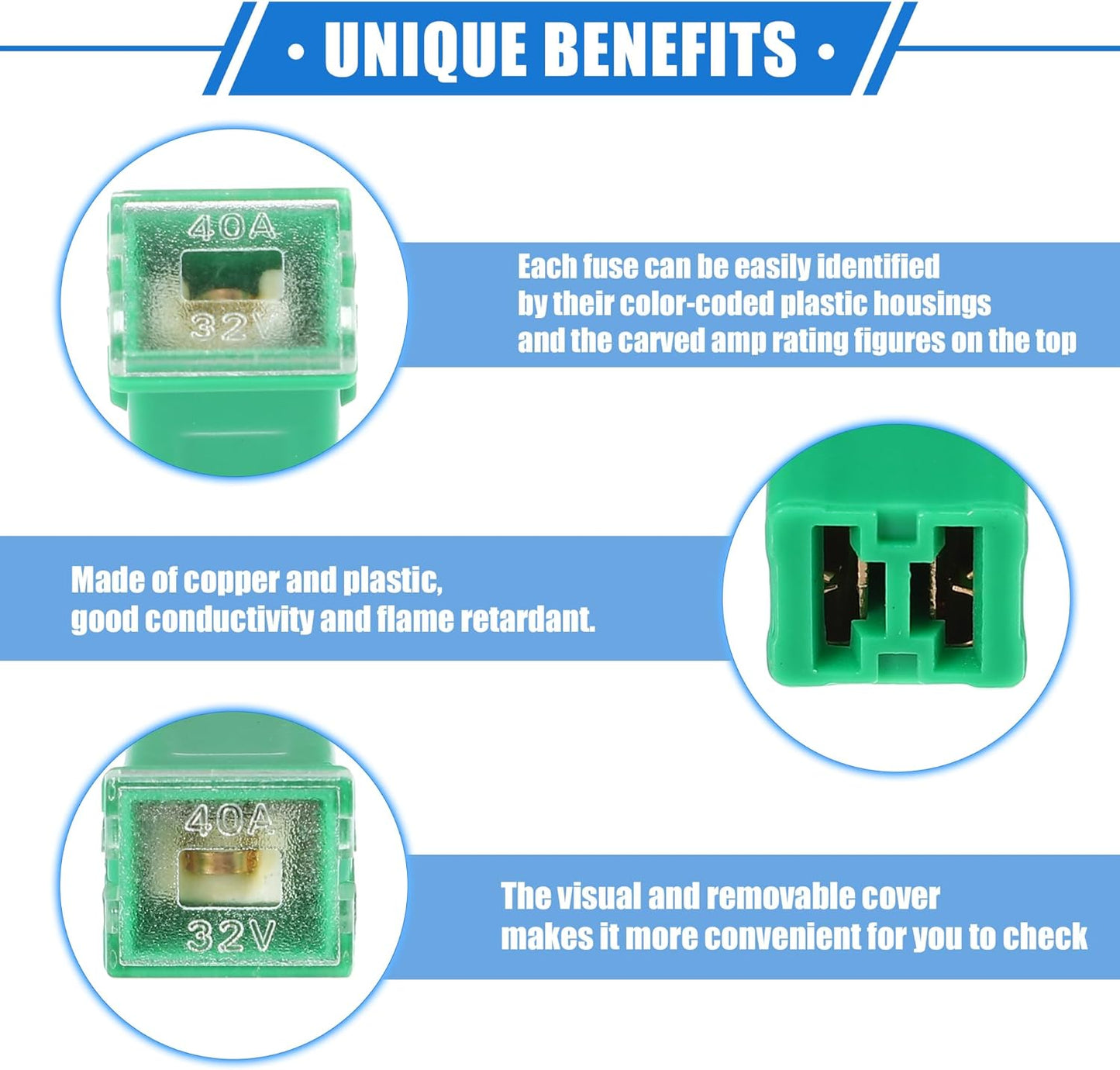 1 x 40Amp Green Small Slow Blow Fuse Block 10mmx12mm x 27mm High 40A Fuse (1pc)