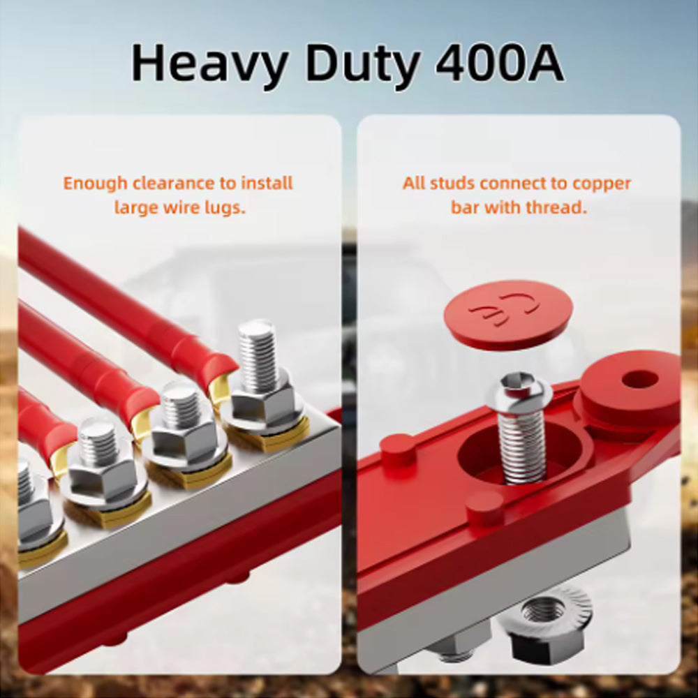 Dual M8 Bus Bar 12V-48V 400A Power Distribution Block 6xM8 Posts Studs Terminals