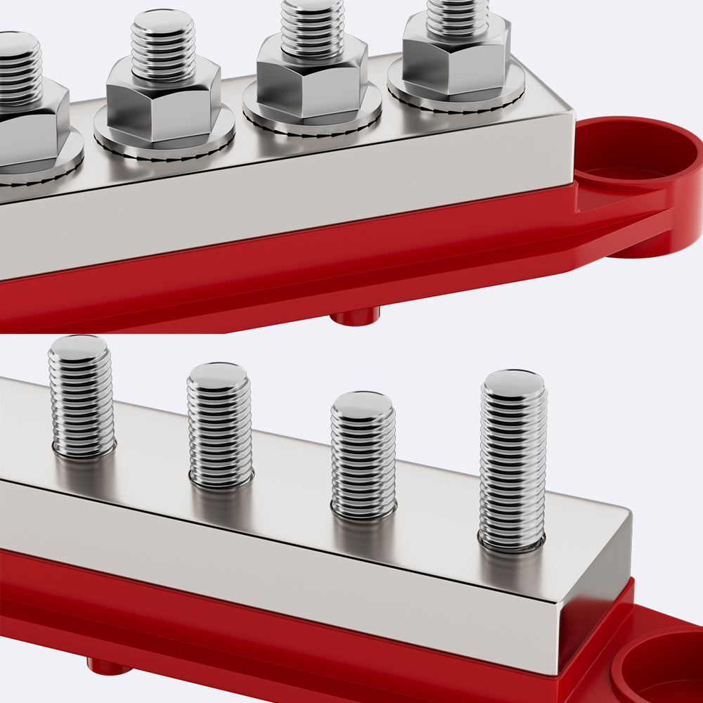 Dual M8 Bus Bar 12V-48V 400A Power Distribution Block 6xM8 Posts Studs Terminals