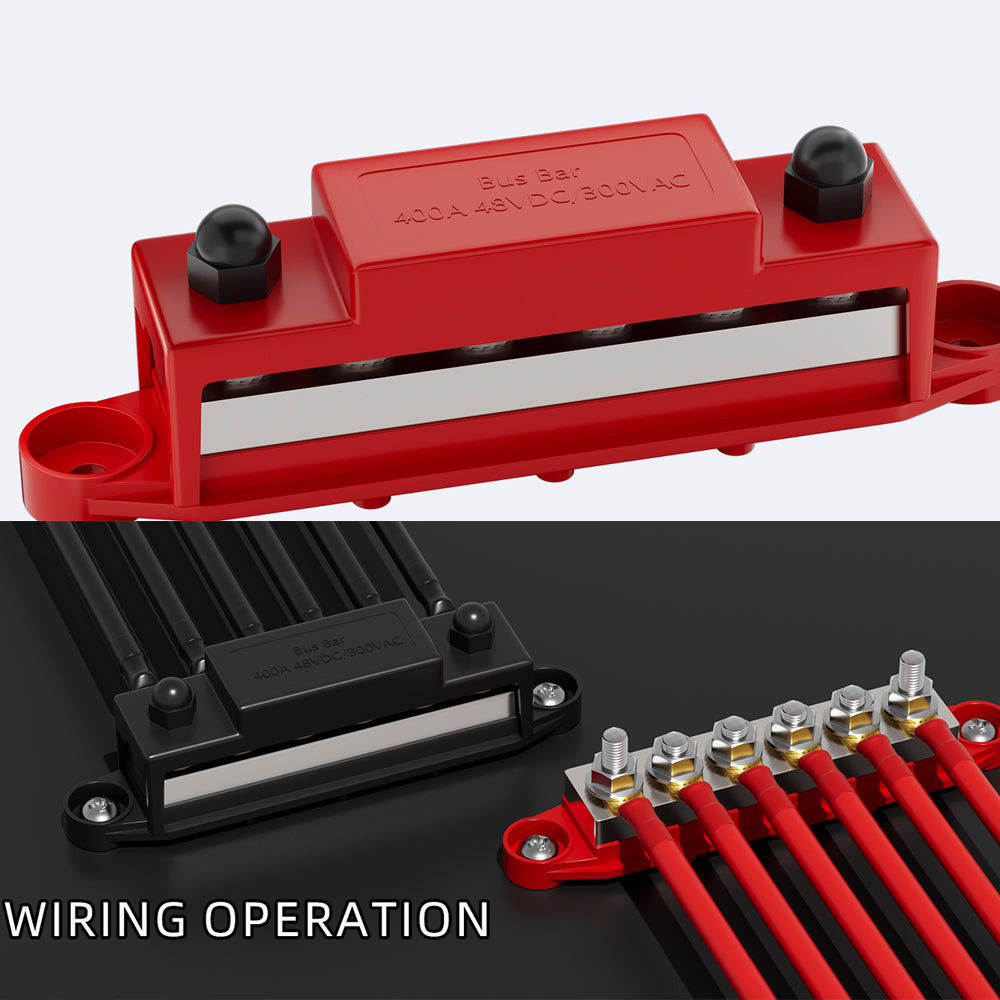Dual M8 Bus Bar 12V-48V 400A Power Distribution Block 6xM8 Posts Studs Terminals