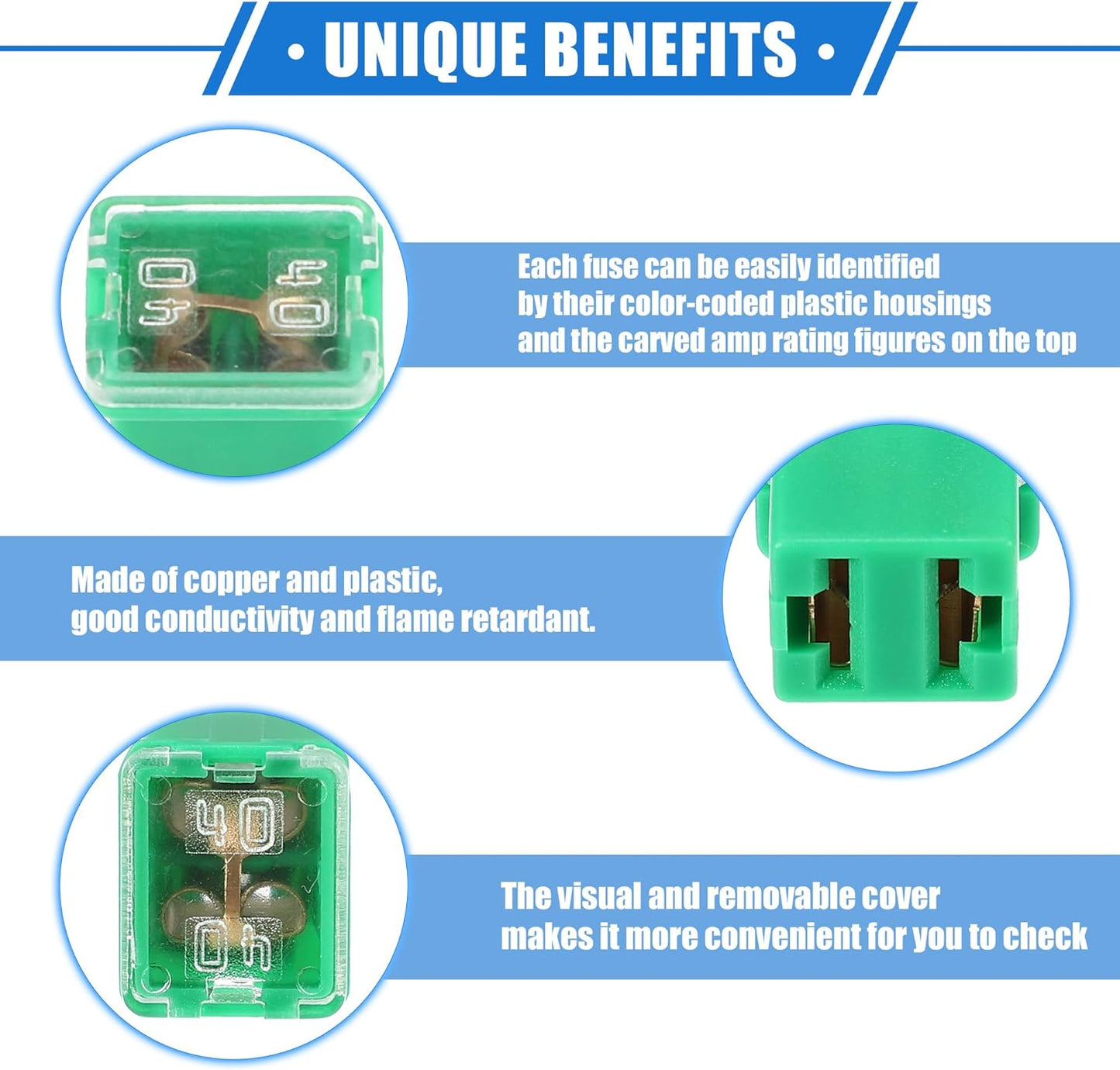 1 x 40Amp Green Mini Slow Blow Fuse Block 10mmx12mm x 16mm High 40A Fuse (1pc)