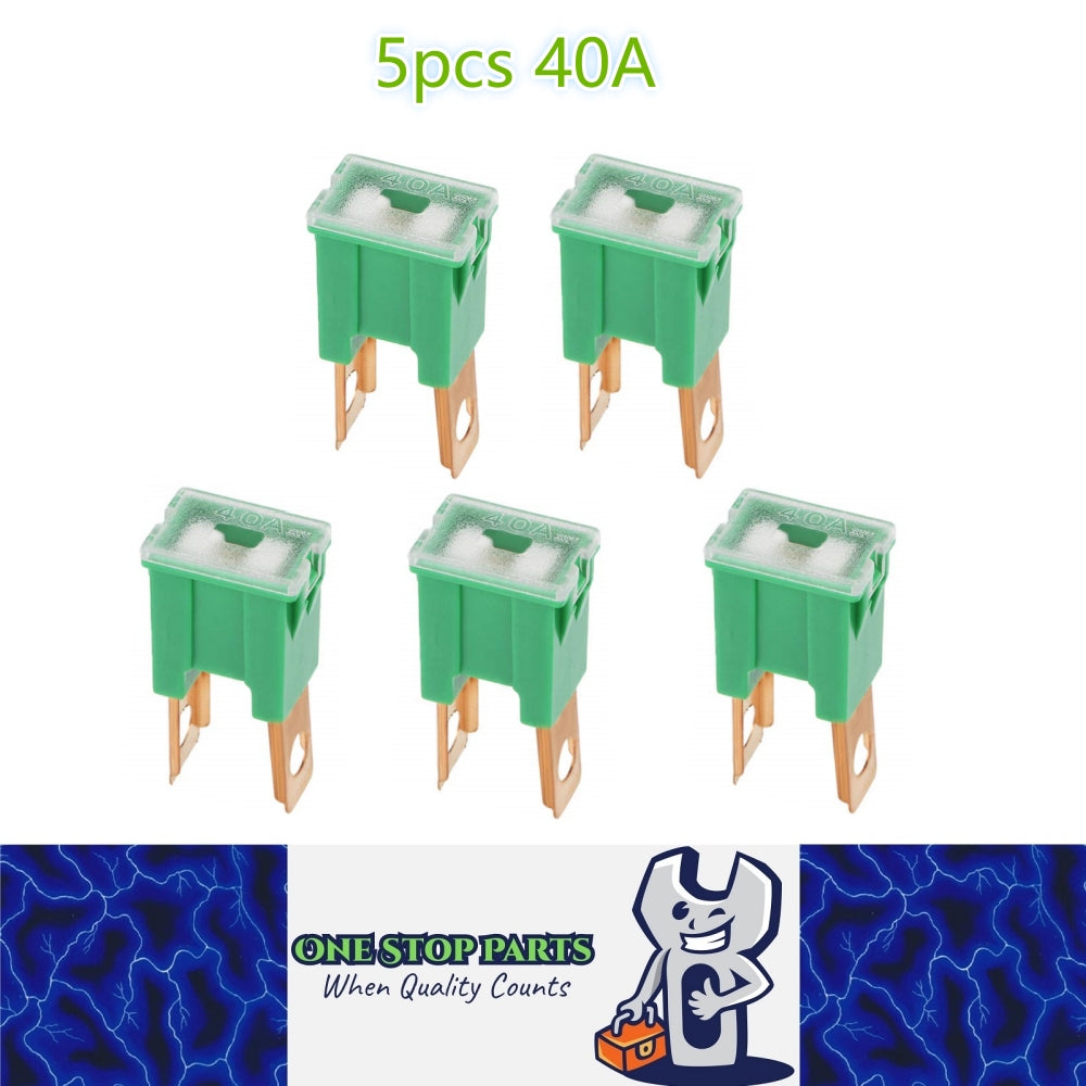 5 x 40Amp Green Large Male Slow Blow Fuse Block 15mmx22mm x 43mm High 40A Fuse