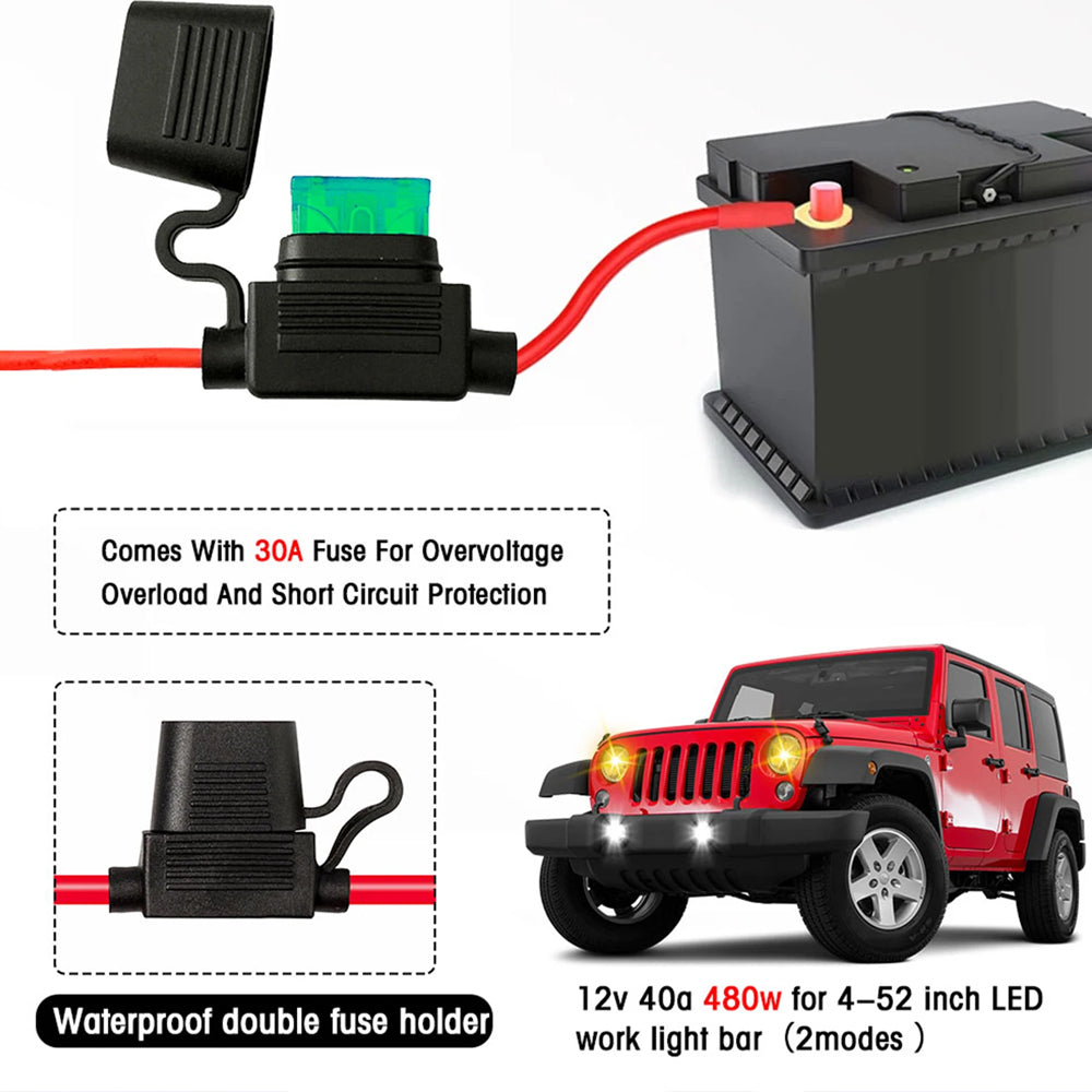 2.8M 12V 40A Wiring Harness Relay Swtitch Kit for 1pc 2 Modes LED Work Light Bar