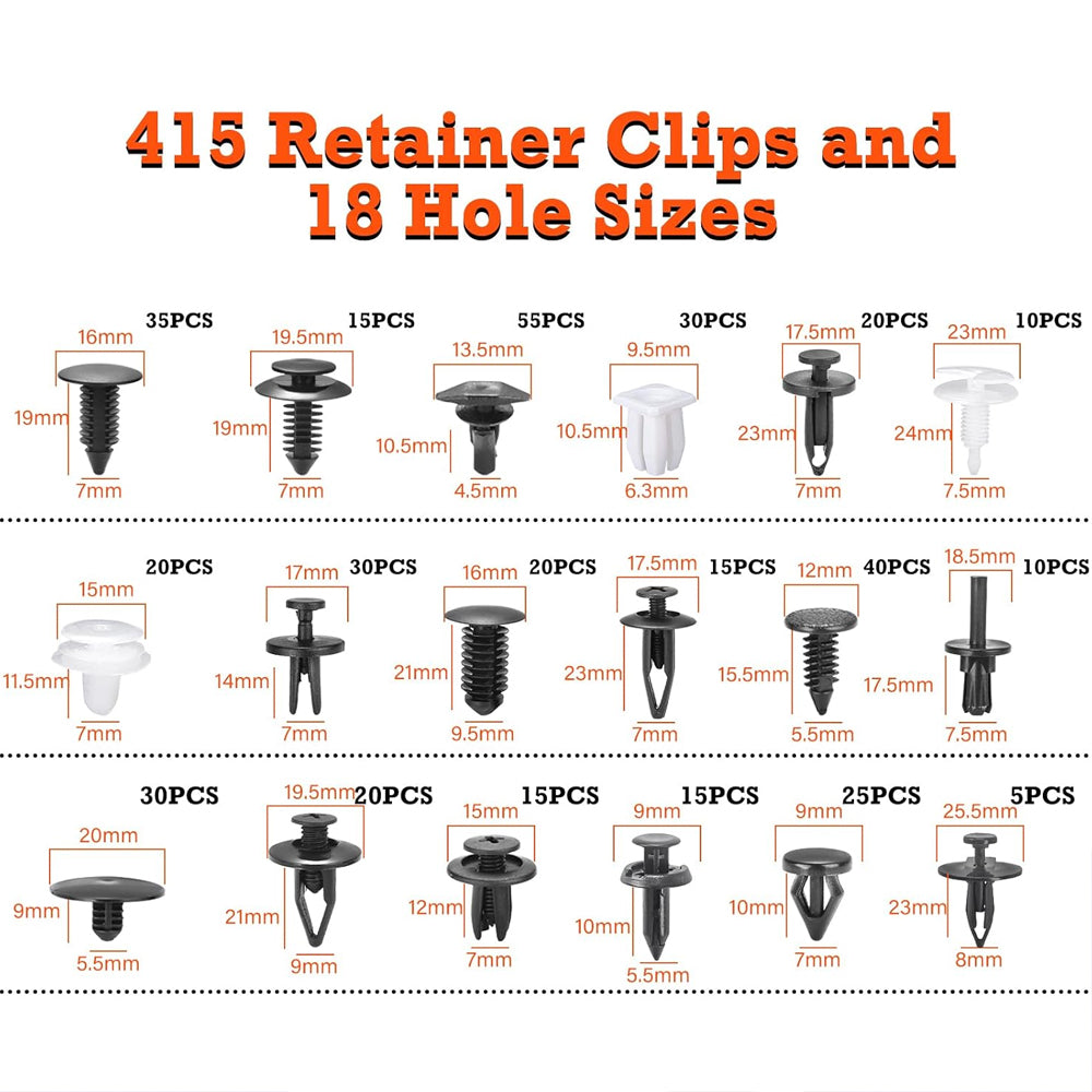 415pcs Car Push Retainer Clip Fastener 23 Sizes Bumper Fender Rivet with Removal