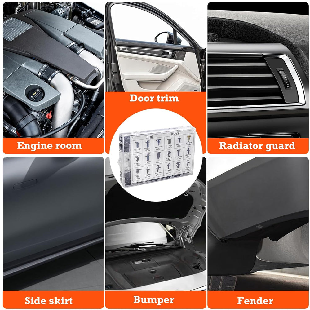 415pcs Car Push Retainer Clip Fastener 23 Sizes Bumper Fender Rivet with Removal