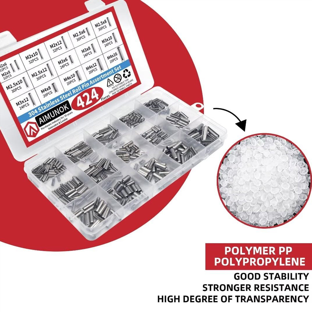 424pcs Stainless Steel Roll Pins Kit Spring Dowels Slotted Pins and Split Pins