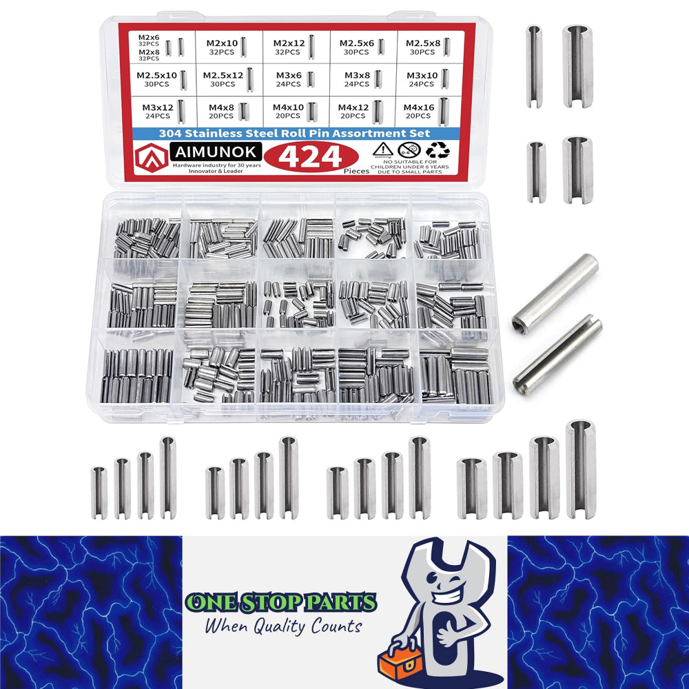 424pcs Stainless Steel Roll Pins Kit Spring Dowels Slotted Pins and Split Pins