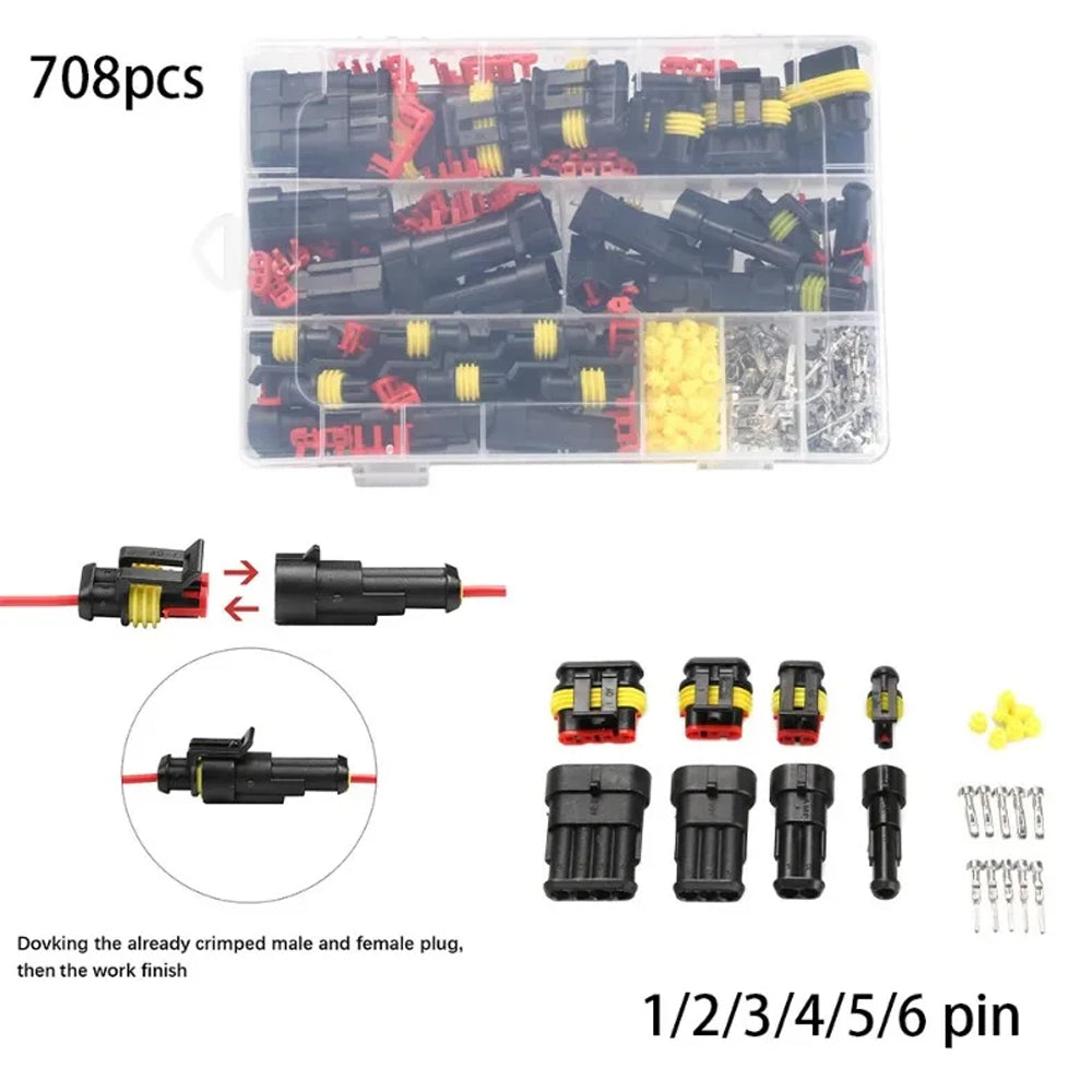 43 Sets 1/2/3/4/5/6 Pin AMP Waterproof Connector Car Electrical Wire Connector