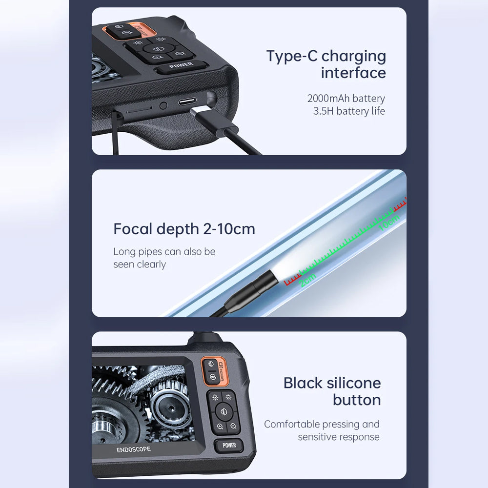 5m Industrial Endoscope Inspection Camera 8mm IP67 HD1080P with 4.3" IPS Screen