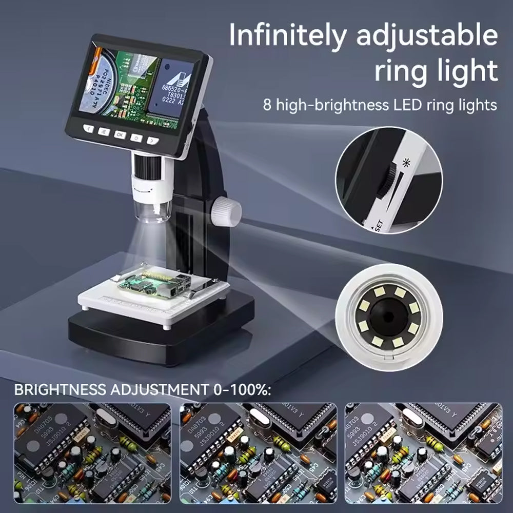 1000X Digital Microscope 4.3 inch IPS 1080P 8 LEDs Coin Microscope Magnifier