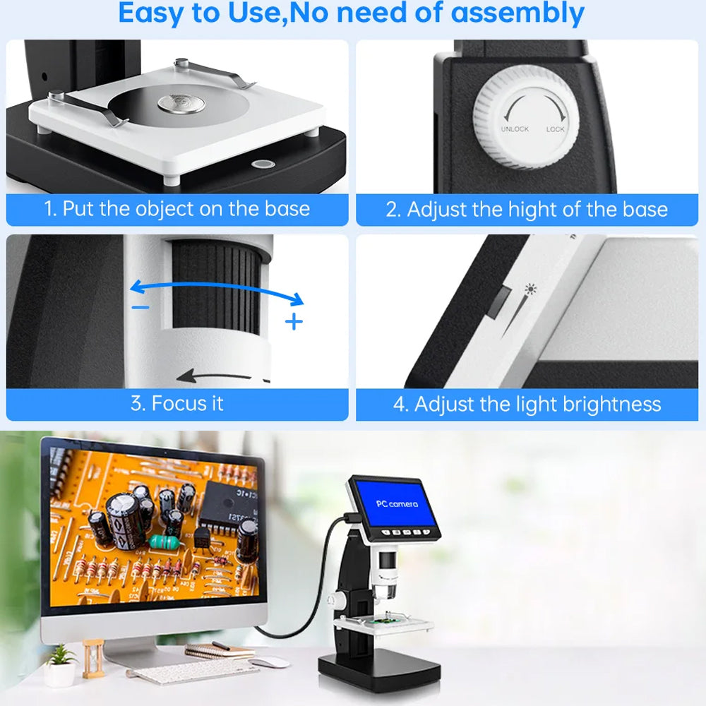 1000X Digital Microscope 4.3 inch IPS 1080P 8 LEDs Coin Microscope Magnifier