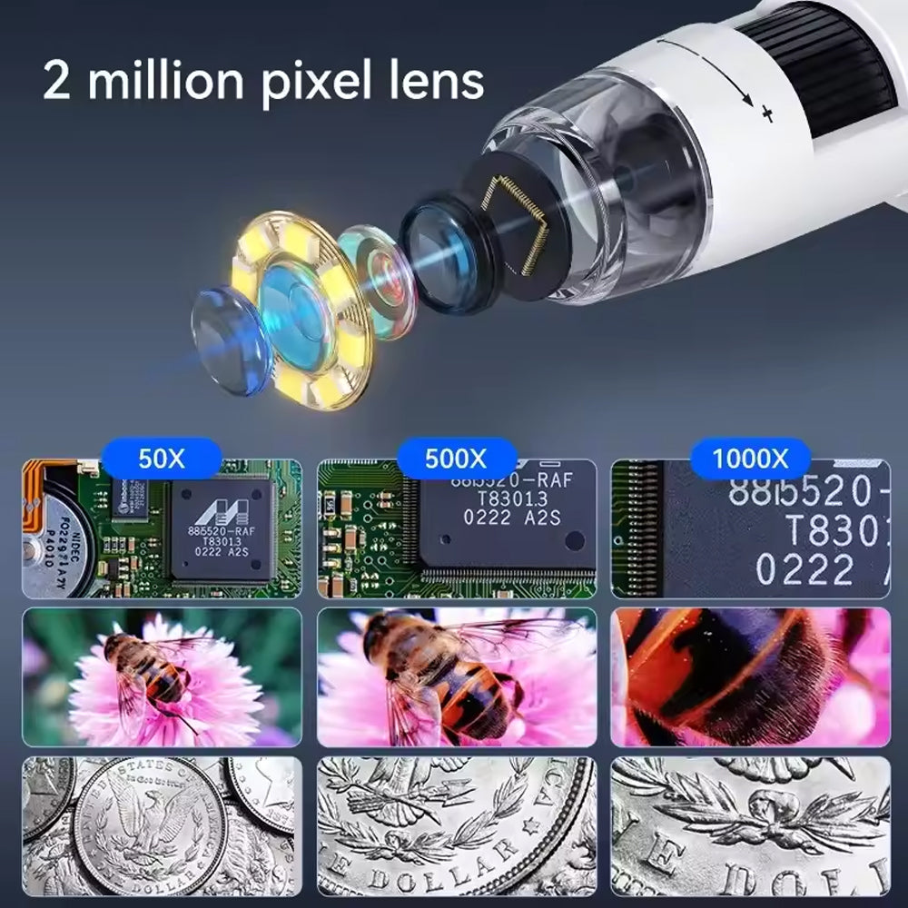 1000X Digital Microscope 4.3 inch IPS 1080P 8 LEDs Coin Microscope Magnifier