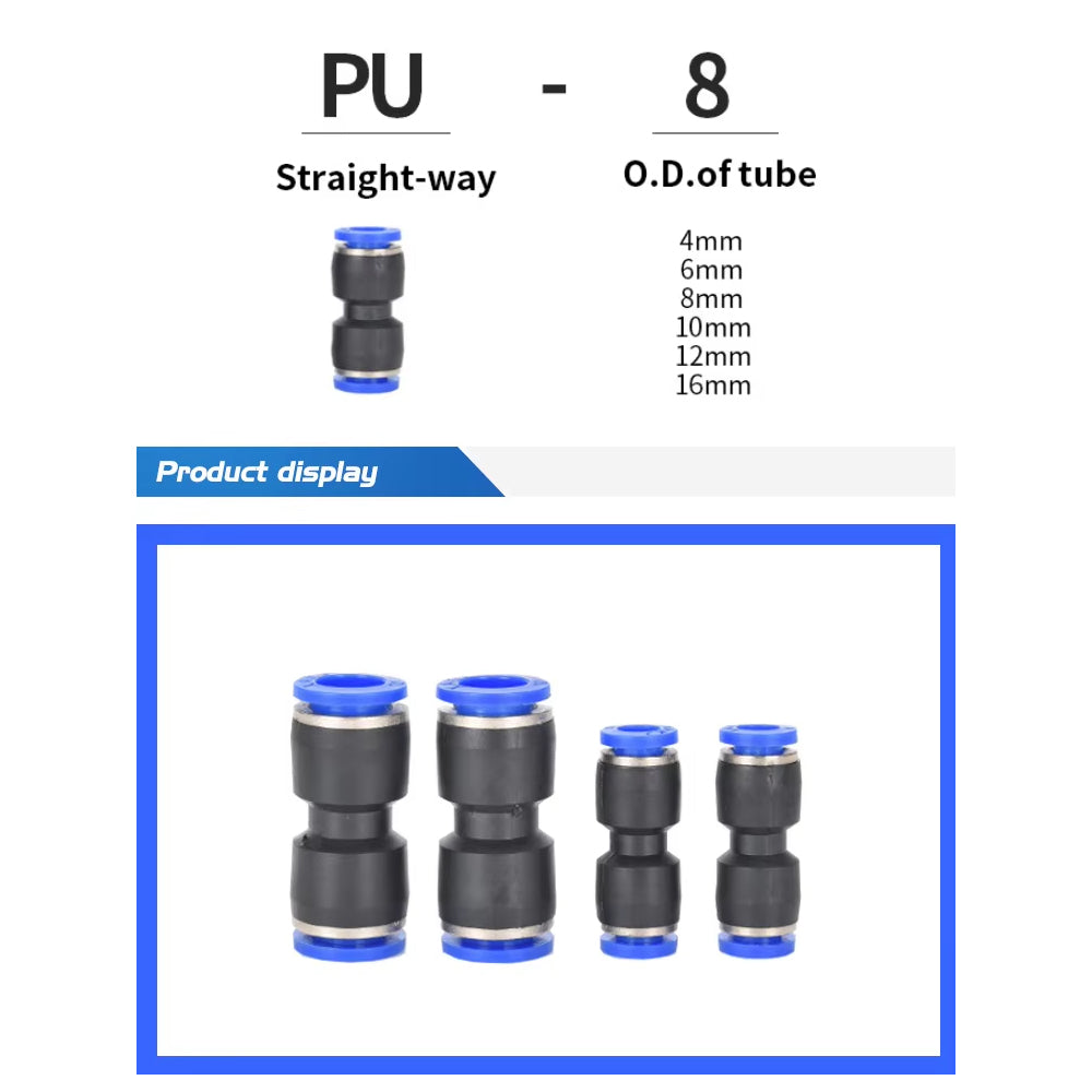 44pcs 8mm Air Pneumatic Connectors Fittings Kit with PE/PU//PV/PY/PZA Plugs