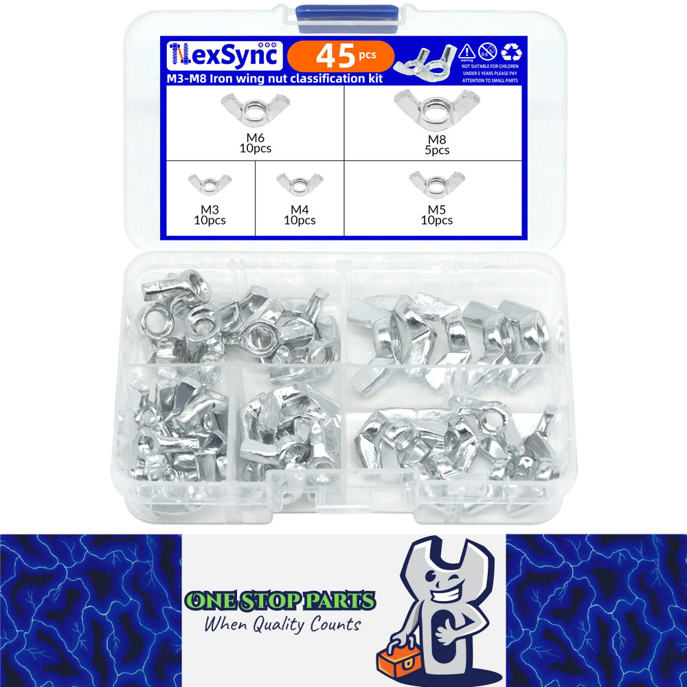 45pcs Wing Nuts Adjusting Thumb Butterfly Lug Nuts Fasteners M3 M4 M5 M6 M8 Kit