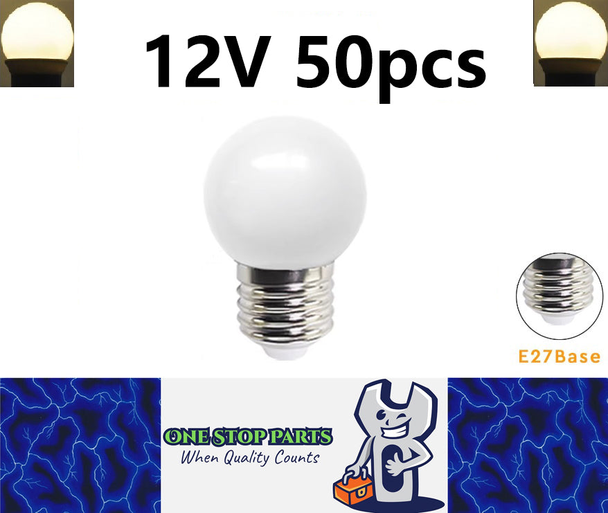 50 x Warm White 12v E27 1W LED Bubble Globe Frosted White ideal for sign (50pcs)