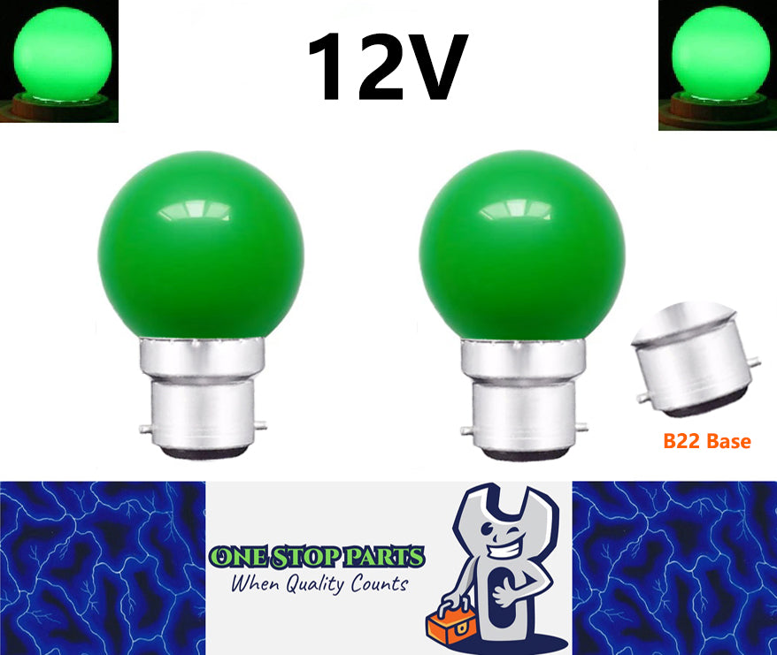 2 x Green 12v B22 1W LED Bubble Globe Frosted Green Lens sign party (2pcs)
