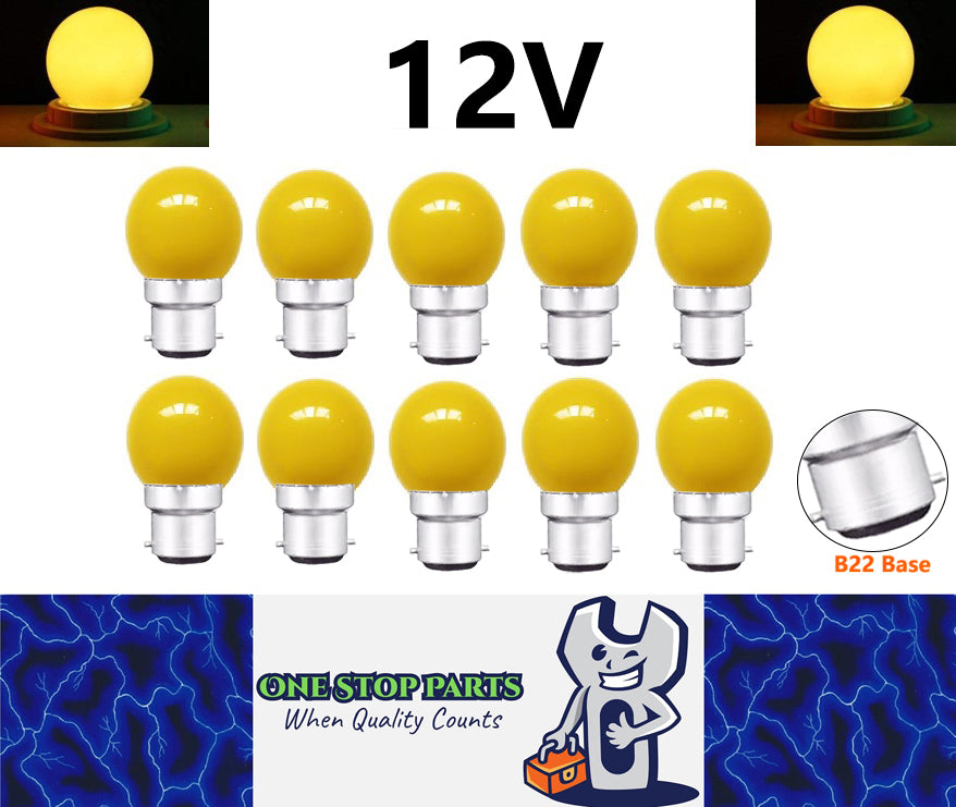 10 x Yellow 12v B22 1W LED Bubble Globe Frosted Yellow Lens sign party (10pcs)