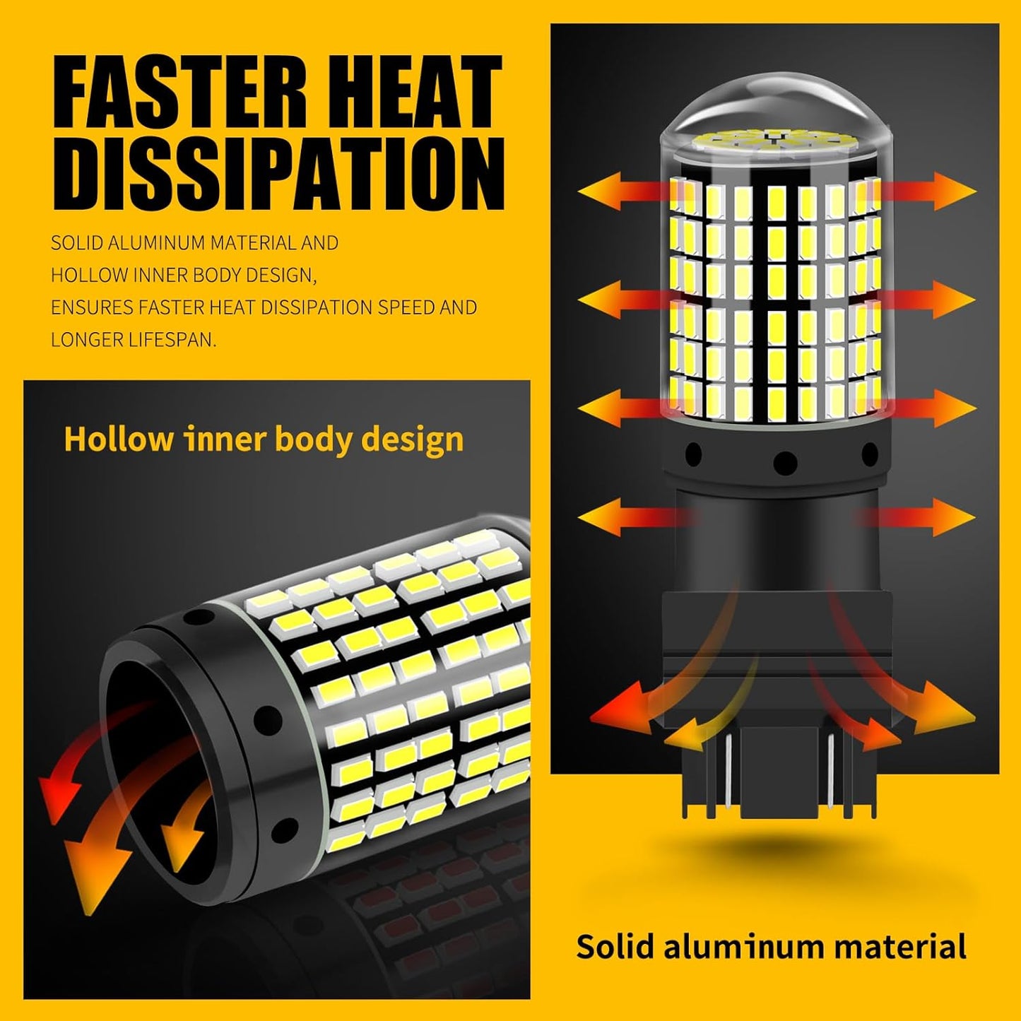 2 x 3157 P27/7W 12V 2100LM Amber LED 144SMD CANBUS 360 degree super Bright 2pcs