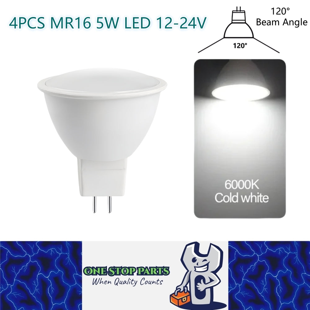 4 x MR16 5W LED Spotlight AC/DC 12-24V 120 Degree 6000K Cold White Downlight